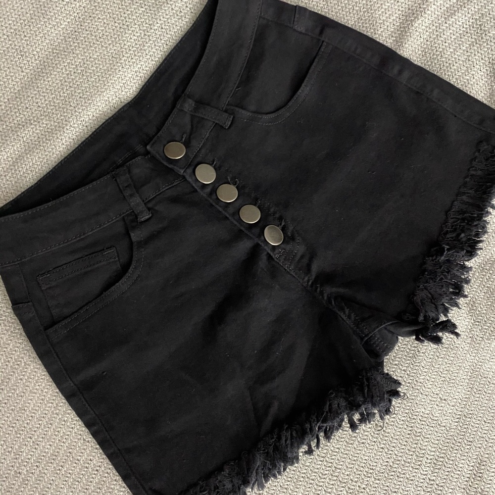 High Waist Microstretch Cotton Denim Shorts